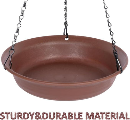 VUWEZ Hanging Bird Bath, Hanging Bird Water Feeder for Outdoors, Feeder Bowl, 2 Pack Birdbath Tray Accessories for Outside, Plastic Birdbaths Tray for Garden Patio Decoration (12", Chocolate)