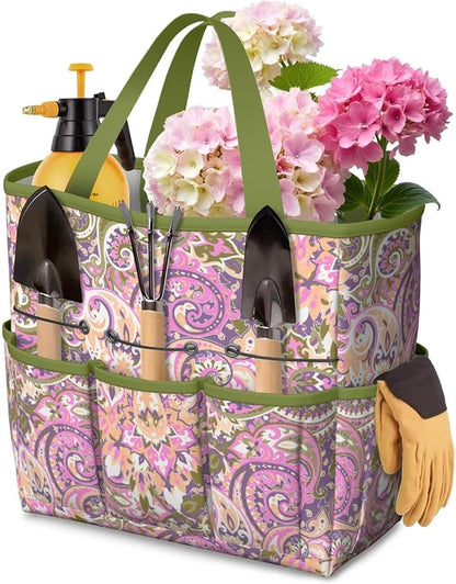 Paisley Garden Tool Bag - Waterproof Garden Tote with 8 Pockets, Large Storage Home Organizer Gardening Tool Oxford Bag for Garden Tools Kits Holder, Ideal Outdoor Gardening Gift for Women & Men