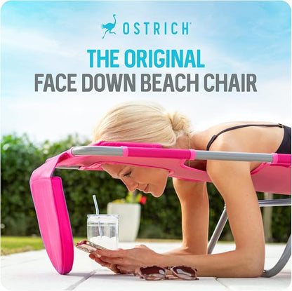 Ostrich The Original 3N1 Lightweight Lawn Beach Reclining Lounge | Chair with Footrest, Outdoor Furniture for Patio, Balcony, Backyard, or Porch, Pink