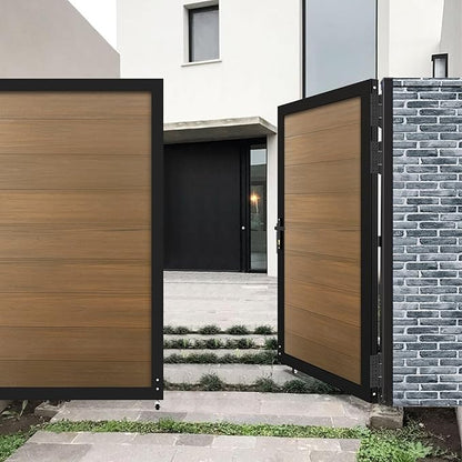 Wood Plastic Privacy Double Double Fence Gate 6ft(H) x 8ft(W), Metal Frame with Knob Kits, Durable Composite Outdoor Gate,Brown