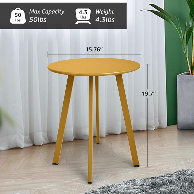Meluvici Outdoor Side Table - Weather Resistant Patio Small Round Metal Steel Side Table, Waterproof End Table for Garden, Balcony, Yard - Yellow