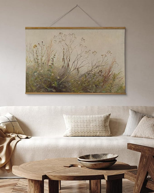 ARPEOTCY Extra Large Vintage Framed Wall Art, 36x54 Inch Farmhouse Retro Wildflower Field Botanical Landscape Hanging Wall Art, Rustic Canvas Home Decor Aesthetic for Living Room Bedroom Office