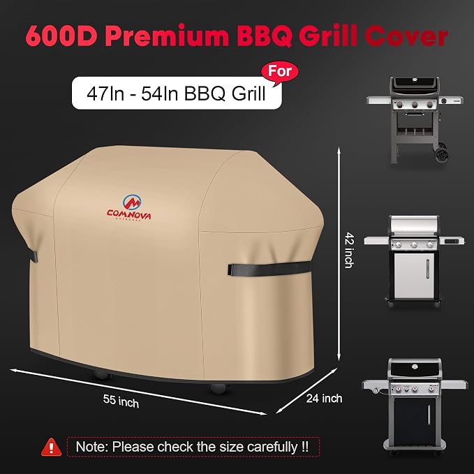 Comnova Grill Cover 55 Inch - 600D BBQ Covers for Outdoor Grill Waterproof and Heavy Duty, 55 Inch Barbecue Gas Grill Cover for Weber, Char-Broil, Nexgrill, Monument, Dyna-glo, Brinkmann and More