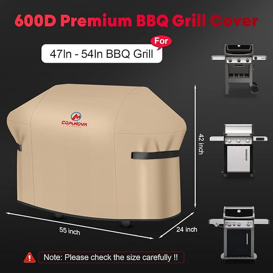 Comnova Grill Cover 55 Inch - 600D BBQ Covers for Outdoor Grill Waterproof and Heavy Duty, 55 Inch Barbecue Gas Grill Cover for Weber, Char-Broil, Nexgrill, Monument, Dyna-glo, Brinkmann and More