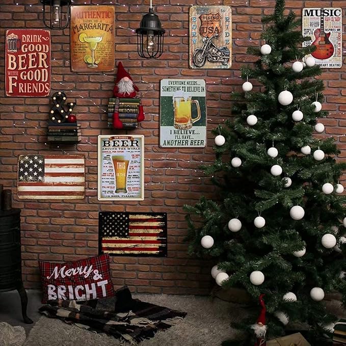 Retro Metal Tin Sign Wall Decoration with American Flag Pattern, Used for Bar Home Living Room Decoration 12 X 8 Inches