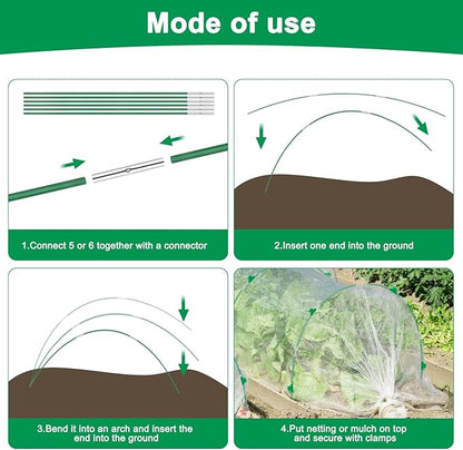Garden Hoops for Raised Beds, Splinter-Free Fiberglass Greenhouse Hoops Grow Tunnel, 36 Pcs Adjustable Frame for Row Cover & Bird Netting, Rust-Proof DIY Outdoor Plant Stakes