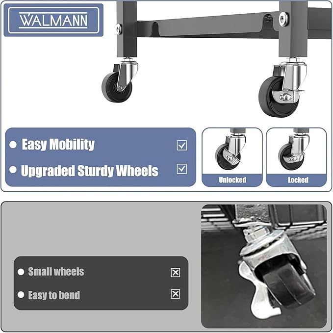 WALMANN Large Garden Tool Organizer with Wheels for Garage, Rakes/Shovels/Yard Tools Storage Stand for Yard, Garden, Indoor/Outdoor Long-Handled Tools Rolling Cart(Tool stand with shelves)