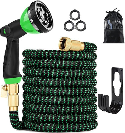 50 ft Expandable Garden Hose - Kink Free Flexible Water Hose with Thumb-Controlled 10-Function Nozzle, 3/4 Solid Connectors, Durable 3750D Fabric, 4-Layer Latex Core