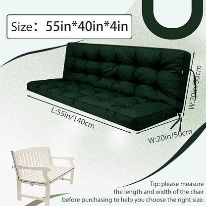 2/3 Seater Swing Replacement Cushion, Waterproof Porch Swing Cushions with Backrest, Thickened Bench Cushions for Outdoor Furniture, for Outdoor Patio Swing (Dark Green, 55 * 40in)
