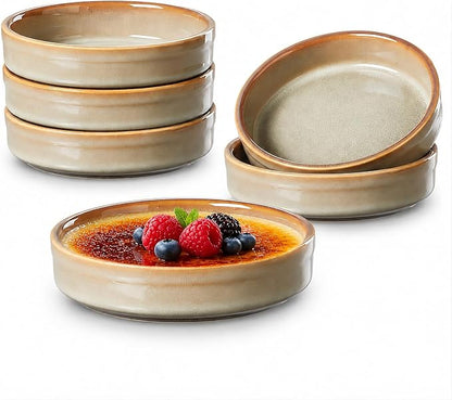 ONEMORE Ramekins Oven Safe Set of 6, 4 oz Creme Brulee Ramekins, Ceramic Ramekin Bowls for Souffle, Custard, Dipping Sauce, Dessert, Microwave Dishwasher Freezer Safe, 4.5 Inch - Beige