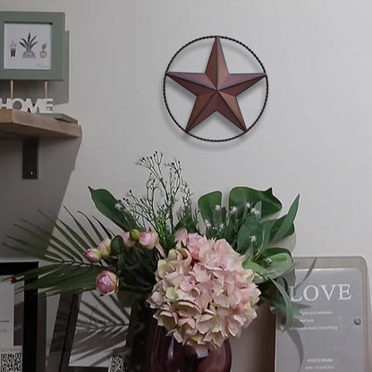JoyEvy 6.5" Red Metal Barn Star Wall Décor - Wall Art for Farmhouse, Western, Rustic Homes - Outside or Inside of House Decorations