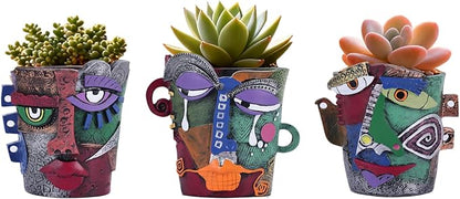 Mini Abstract Face Planter – Small Picasso-Inspired Resin Planter for Succulents, Cacti & Small Plants, Whimsical Decorative Head Planter for Indoor & Outdoor Garden