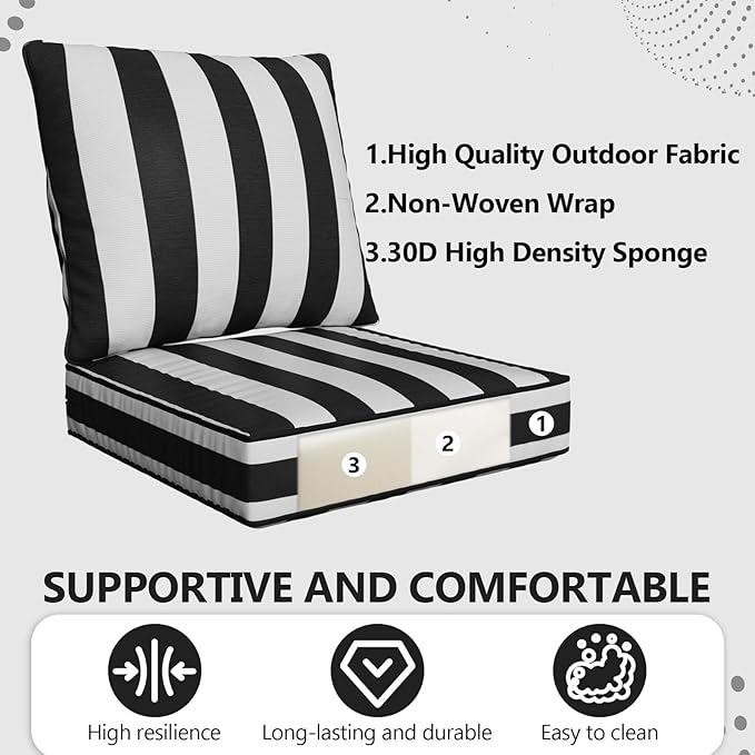 22" x 22" x 6" Outdoor Deep Seat Cushions Set - 2 Set Waterproof & Fade Resistant Patio Furniture Replacement Cushions, Non-Slip Outdoor Cushions Fit Loveseats, Couches, Chairs, and Sofas.