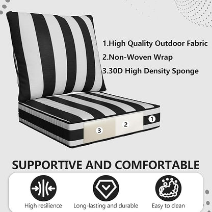 24" x 24" x 6" Outdoor Deep Seat Cushions Set - 2 Set Waterproof & Fade Resistant Patio Furniture Replacement Cushions, Non-Slip Outdoor Cushions Fit Loveseats, Couches, Chairs, and Sofas.