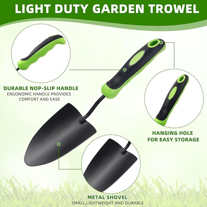 16 Pcs Garden Shovel Aluminum Alloy Heavy Duty Trowel Small Digging Shovels Metal Hand Trowel Spade with Soft Handle for Garden Lawn Yard Planting Tool (Shovel with Ruler,Green)