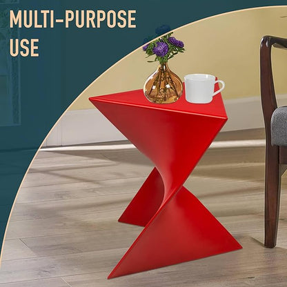 LeisureMod 15.75" Stackable Weather-Resistant Plastic Triangular Side Table - Accent End Table for Indoor & Outdoor Use (Red, Single)