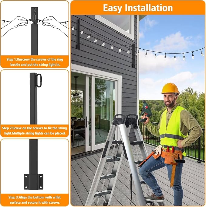 8 Pack 2.8FT String Light Poles,Light Poles for Outside String Lights,Outdoor Light Poles Metal Pole Stand for Patio,Backyard,Deck