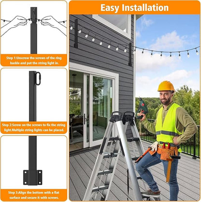 4 Pack 2.8FT String Light Poles,Light Poles for Outside String Lights,Outdoor Light Poles Metal Pole Stand for Patio,Backyard,Deck
