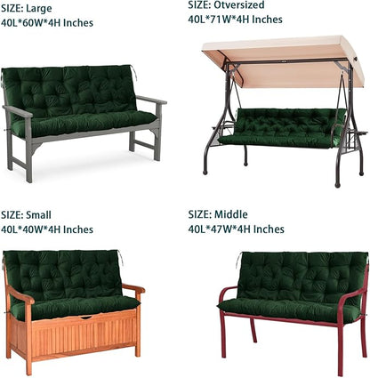 Swing Replacement Seat Cushions, 2-3 Seater Bench Cushions for Outdoor Furnitur with Backrest, Garden Recliner Seat Cushions Waterproof Sofa Pads (Dark Green, 71x40in)