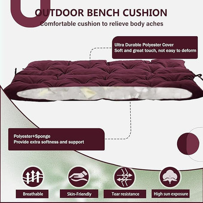 2/3 Seater Swing Replacement Cushion, Waterproof Porch Swing Cushions with Backrest, Thickened Bench Cushions for Outdoor Furniture, for Outdoor Patio Swing (Claret Red, 47 * 40 in)