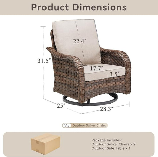 Outdoor Swivel Rocker Patio Chairs-High Back Wicker Swivel Rocker Patio Chairs Set of 2,All Weather Wicker Chair Patio Furniture Sets with Covered Cushions for Porch Balcony Deck Brown/Beige