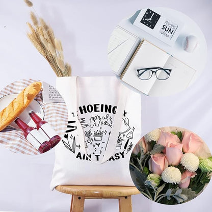 G2TUP Gardener Gift Hoeing Ain’t Easy Reusable Canvas Tote Bag Garden Lover Gift Gardening Shopping Handbag Bag