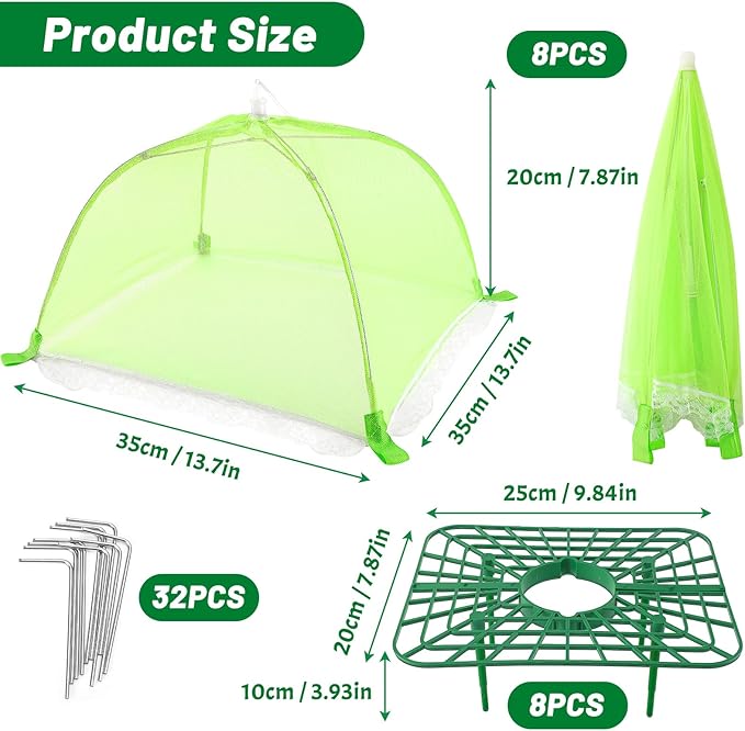 8 Sets Strawberry Plant Support with Mesh Plant Cover,Strawberry Growing Racks Sets with Iron Plant Nails for Garden Strawberry Vegetables