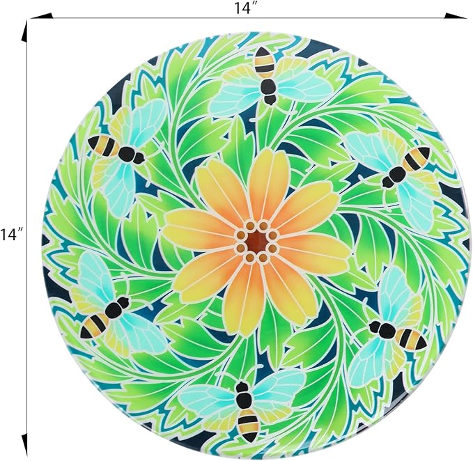 VCUTEKA Outdoor Side Table Mosaic End Patio Side Table Small End Tables Glass Top Round Balcony Coffee Tables Porch Indoor Glass Top Bee 14''