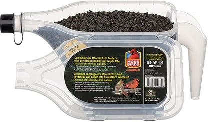 More Birds 3-in-1 Super Tote - 5 lb Capacity Container with Tapered Pour Spout, Easy Grip Handle & Stackable Design, Portable Seed Holder & Dispenser for Backyard Birding and Wildlife, 100-SF-TOTE