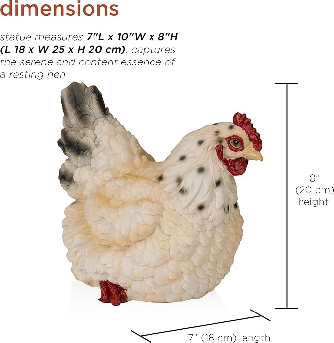 Alpine Corporation WFM100HH-WT 8" Life-Like Resting Hen Garden Statue – Indoor Outdoor Rustic White Hen Sculpture, Durable Weather-Resistant Polyresin for Yard, Patio, Porch, Pathway, or Home Décor