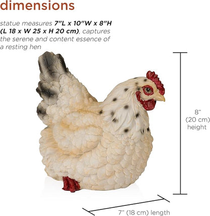 Alpine Corporation WFM100HH-WT 8" Life-Like Resting Hen Garden Statue – Indoor Outdoor Rustic White Hen Sculpture, Durable Weather-Resistant Polyresin for Yard, Patio, Porch, Pathway, or Home Décor