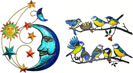 Metal Sun Outdoor Wall Art Decor+ 2025 New Metal Bird Wall Decor