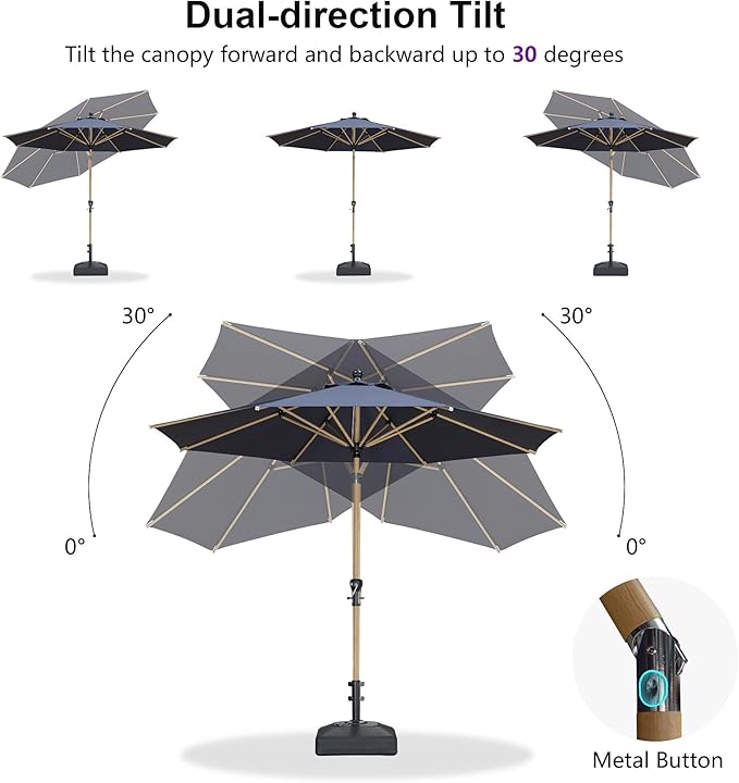 PURPLE LEAF 8 Feet Patio Umbrella Outdoor Table Umbrella Aluminum Market Umbrella with Push Button Tilt & 8 Sturdy Ribs and Crank Round Commercial Sun Umbrella for Garden Patio Balcony, Navy Blue