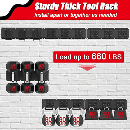 48 Inches Garage Organization,Wall Mount Garden Tool Organizer, 660lbs Adjustable Heavy Duty Metal Hanging Hooks, Garden Tool Hangers Storage Rack for Garage, Yard, and Shed (3 Racks, 9 Hooks)
