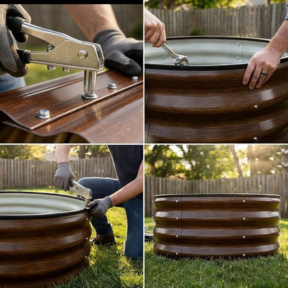 COMHOMA 2 Pack Round Raised Garden Bed 2x2x1ft,Galvanized Metal Planter Box Kit for Outdoor Gardening,Vegetable Flower Herb Growing Beds with Gloves Tools,Brown