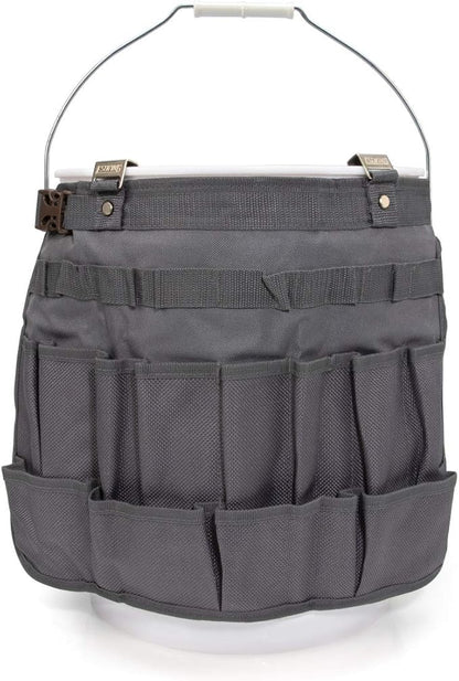 Estwing 28-Compartment 5-gallon Bucket Tool Organizer/Tool Bag, Durable Polyester, Heavy-Duty Steel Hangers, Zippered Pocket, 16 Open-top Pockets, 11 Tool Loops, Buckle Security Strap