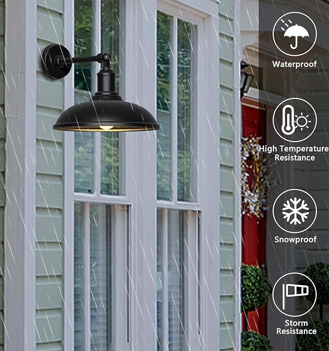 18" Vintage Style Barn Gooseneck Light, Large Farmhouse Waterproof and Rust-Resistant Wall-Mounted Lighting Fixture for Porches, Garages, Patios and Farmhouses 2-Pack