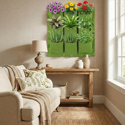 WFIST Vertical Hanging Planter Bag, Breathable Felt Wall Garden Planter with Metal Grommets, Indoor/Outdoor Space-Saving Herb & Flower Growing Pouch (9-Pocket)
