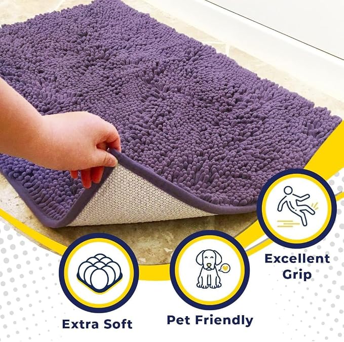 Muddy Mat® | Super Water Absorbent Door Mat Indoor, Microfiber Quick Dry Chenille Entryway Rug, Slip Resistant Front Door Mat, Indoor Mats for Entryway, Machine Washable Pet Rug, Lavender 36" x 72"