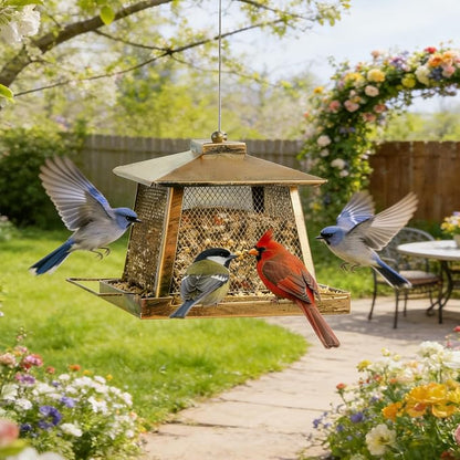Large Bird Feeders for Outdoors, Gazebo Style Metal Bird Feeder, Cardinal Birdfeeders Outside Hanging for Garden Patio Birds Watching Decor