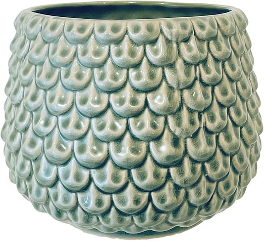 Bloomingville Stoneware Flower Pot Pinecone, Planter Cache Pot, Size M (5,25''), Green
