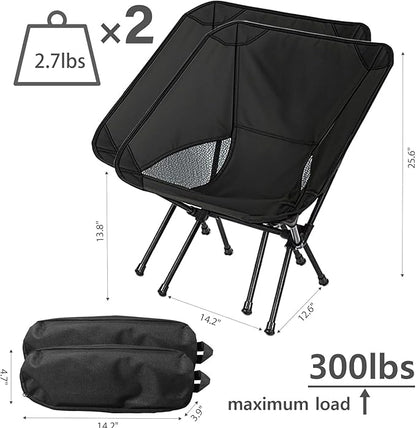 Wind Tour Portable Camping Chair Lightweight Foldable Outdoor Chair for Hiking Camp Backpacking Lawn Beach Fishing Picnic with Carry Bag (Black-2)