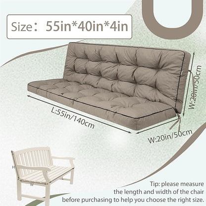 2/3 Seater Swing Replacement Cushion, Waterproof Porch Swing Cushions with Backrest, Thickened Bench Cushions for Outdoor Furniture, for Outdoor Patio Swing (Khaki, 55 * 40in)