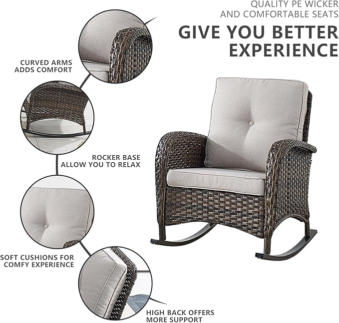 HUMMUH 7-Piece Outdoor Patio Furniture PE Wicker Patio Conversation Set,High Back Patio Couch with Ottomans Outdoor Rocking Chairs with Tables for Backyard,Porch,Deck