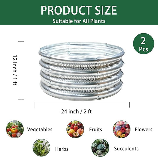 Gartist 2 Pcs 2x2X1 FT Round Galvanized Raised Garden Bed Kit, Silver Outdoor Planter Garden Bed, Metal Raised Box for Vegetables, Fruits, Flowers & Herbs