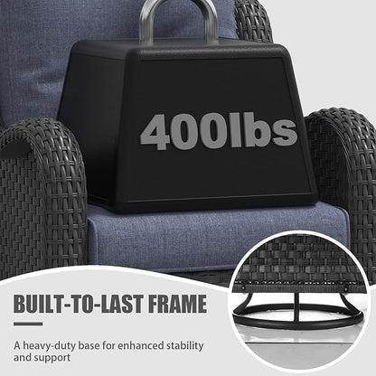 LayinSun 9-Piece Outdoor Patio Furniture Set - Rattan Wicker Sectional Swivel Rocker Chairs with Ottomans, Single Chairs and Coffee Table