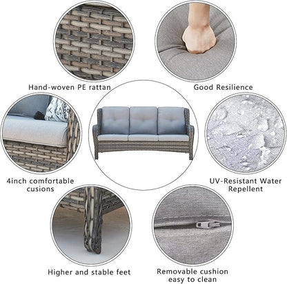 HUMMUH Outdoor Furniture Patio Furniture Set 6 Pieces Wicker Outdoor Sectional Sofa with Swivel Rocking Chairs,Patio Ottomans,Side Table
