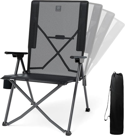 EVER ADVANCED Reclining Camping Chairs for Adult Lightweight, Portable Compact Folding Chair with High Back, 4-Level Recliner Chairs, Lawn Chair for Patio Balcony, Supports 300lbs Textilene Mesh Black