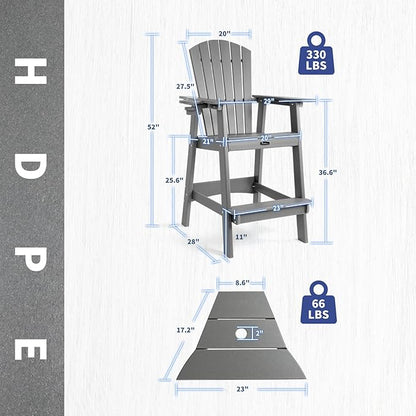 FUNBERRY Tall Adirondack Chairs Set of 2 with Removable Connecting Table, All Weather High Top Balcony Chair with Cup Holders