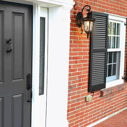 SAMTEEN Black Outdoor Wall Light Fixtures Modern Farmhouse 1-Light Outdoor Wall Sconce with Hammered Glass Wall Lantern Light for Porch Garage Courtyard, 16-Inch
